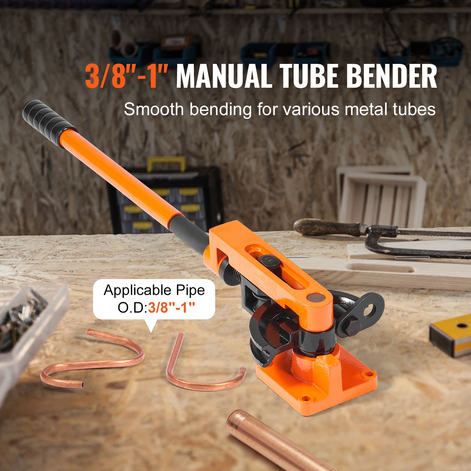 Pipe Tube Bender, 3/8" to 1" OD Manual Pipe Tube Bender with 7 Bending Dies, 180° Copper Aluminum Pipes Bending Tools for HVAC Air Conditioning Refrigerator — image 2