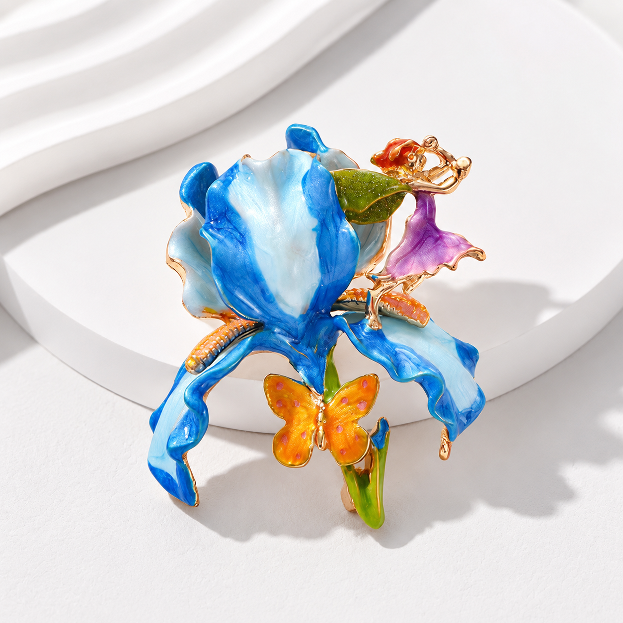 Vintage Large Flower Enamel Brooch with Fairy and Butterfly Blue - Luxury Floral Pin with Gift Box, Elegant Accessory for Women Coat Dress Scarf โ image 2