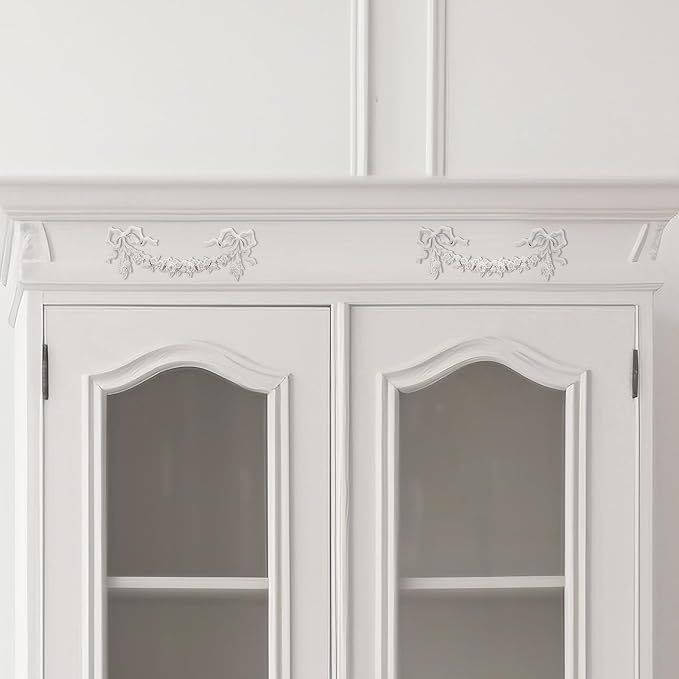 2 Pcs White PVC Rose Carved Appliques, 3D Furniture Onlays for Cabinet, Door, Wall and Ceiling DIY Decor โ image 5