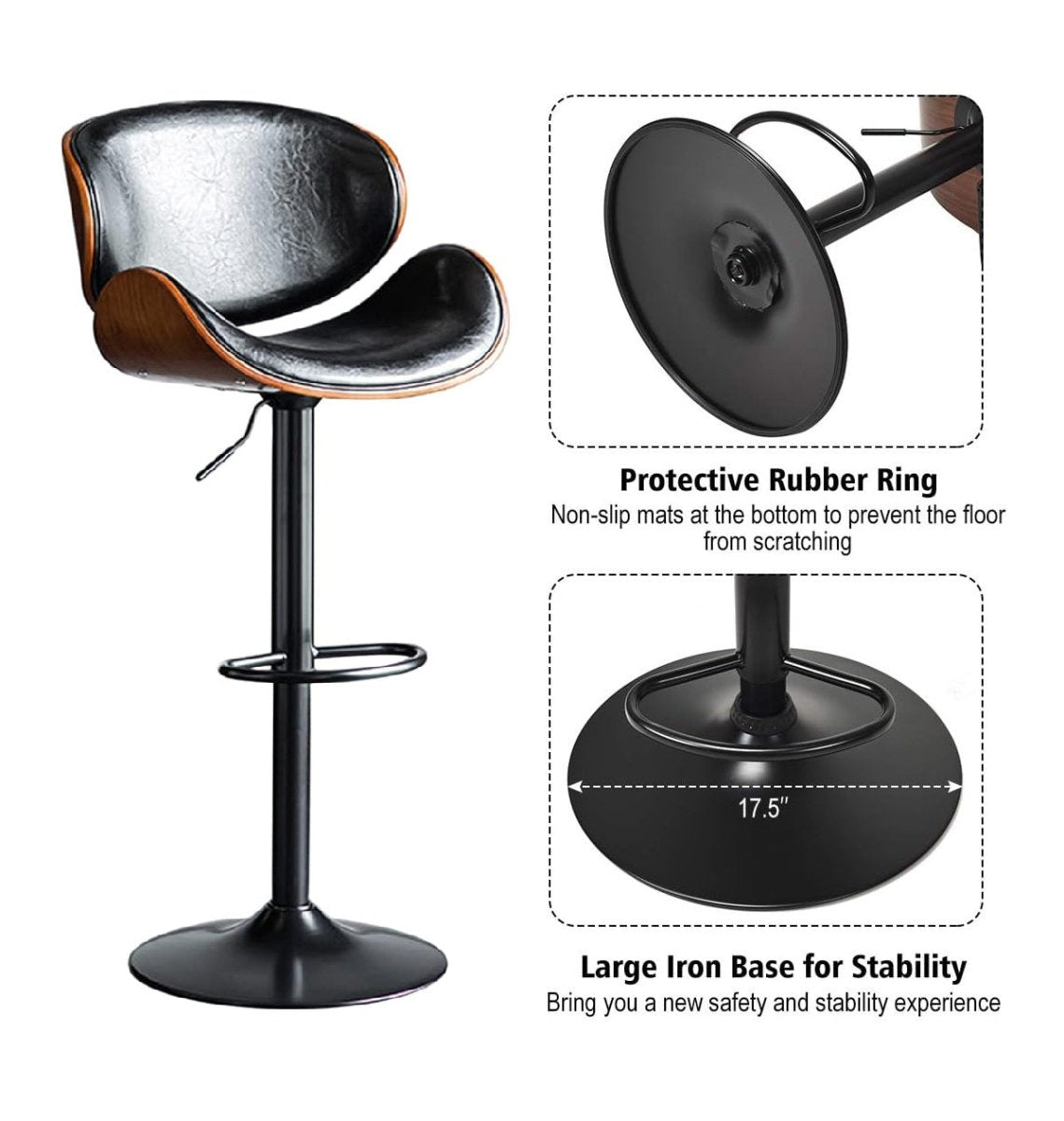 SERENITà European Black Modern Bar Stools Swivel Bar Stool Chair Counter Height Barstool with 360 Degree Swivel Seat — image 5