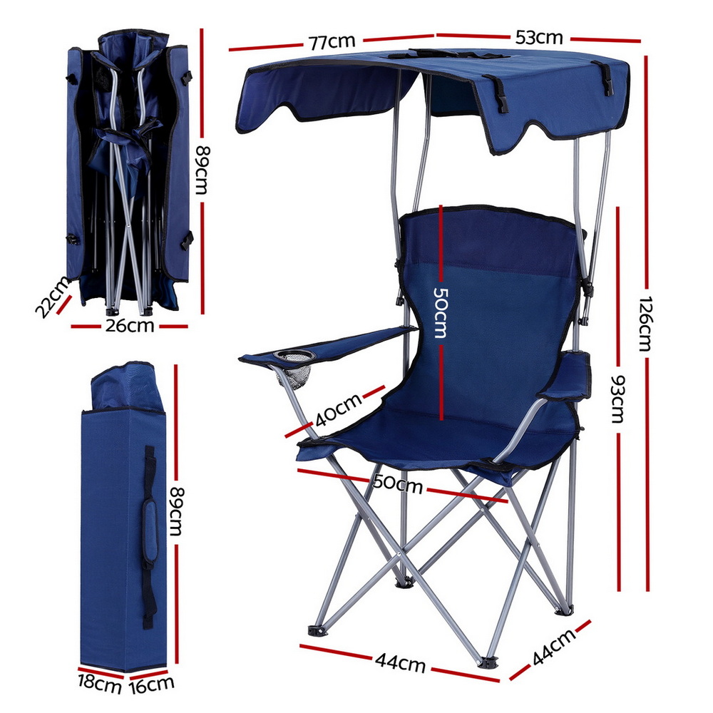 Weisshorn Camping Chair With Canopy Folding Outdoor Portable Seat Lightweight Beach Picnic Fishing Capacity 120KG Navy Blue — image 3