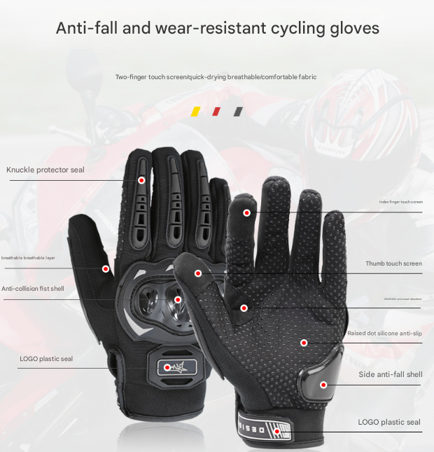 Size 2XL Black Protective Motorcycle Riding Gloves - Hard Knuckle Armour & Touchscreen Fingertips — image 3