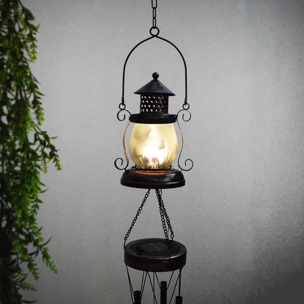 Solar Wind Chimes for Outdoor, Iron Hollow Wind Chimes Garden Decor Lantern Hanging Solar Landscape Lights Wind Bells — image 5