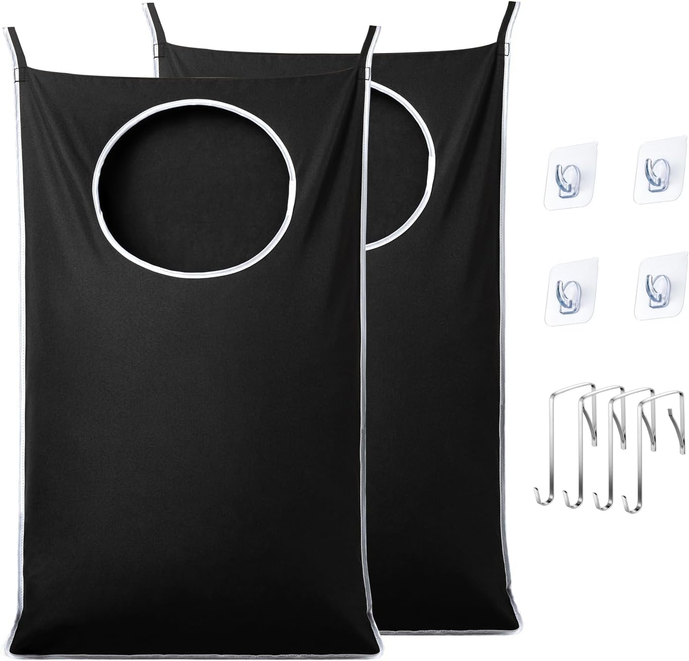 2 Pack XL Hanging Laundry Hamper, Extra Large Tear-Resistant Door Organizer with 2 Hook Types, Space-Saving Laundry Bag (36.5" x 22", Black)