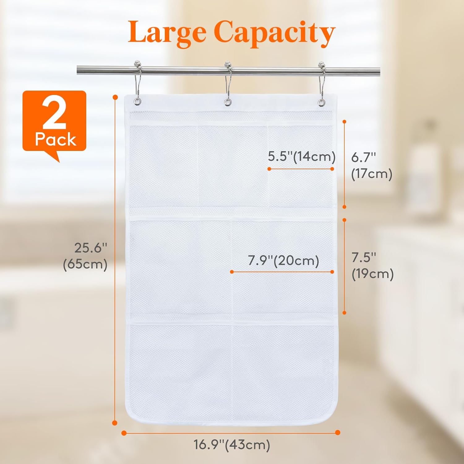 Cruise Essentials Shower Caddy Mt-Have, 7 Pockets Hanging Bathroom Organizer with Quick-Dry Mesh, Portable Shower Bag to Storage Soap, Shampoo, for RVing — image 2