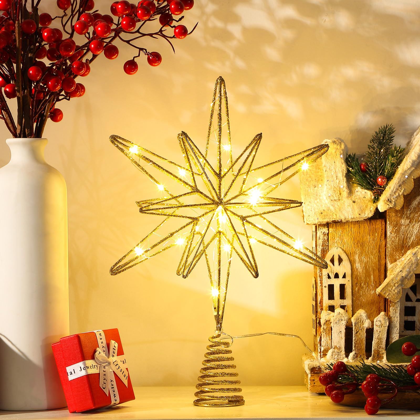 Large Christmas Star Tree Topper,12.5 Inch Star Tree Topper Glitter Sparkle Xmas Treetop Ornament for Home Holiday Party Decorations(Gold) โ image 2