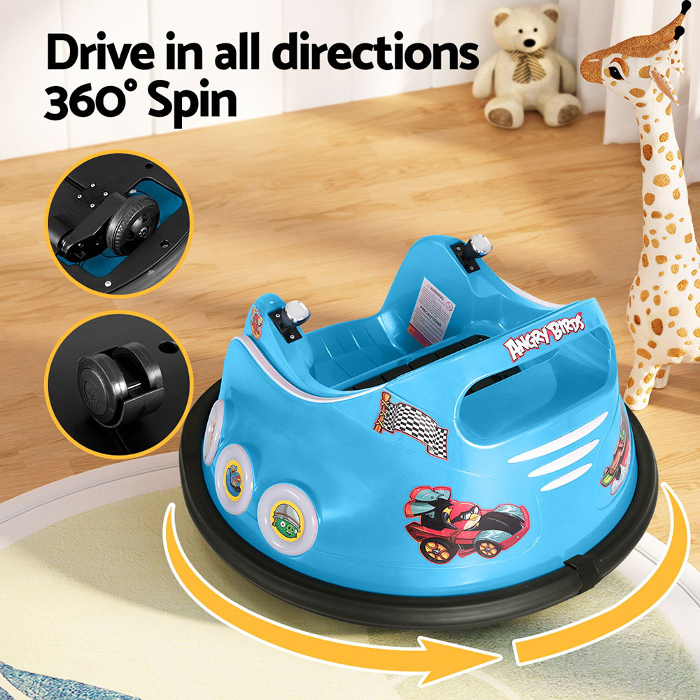 Kids Ride On Car Bumper Electric Toys Cars Light Remote Angry Birds Sticker Blue — image 6