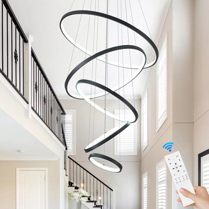 BAMDECOR A18801 Modern LED Chandelier, Dimmable Pendant Light with Remote Control Rings Round Ceiling Lighting Fixture 3 Color Temperatures Contemporary