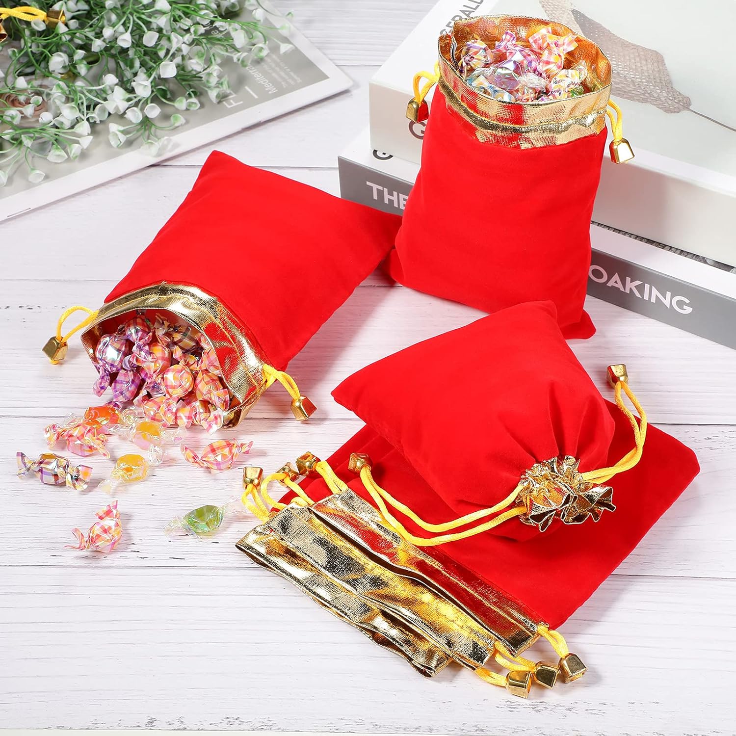 50 Pieces Velvet Bags Soft Jewelry Pouch with Drawstrings Velour Packaging Drawstring Present Bag for Candy Wedding Party Birthday Christmas Thanksgiving, 4.7 — image 5