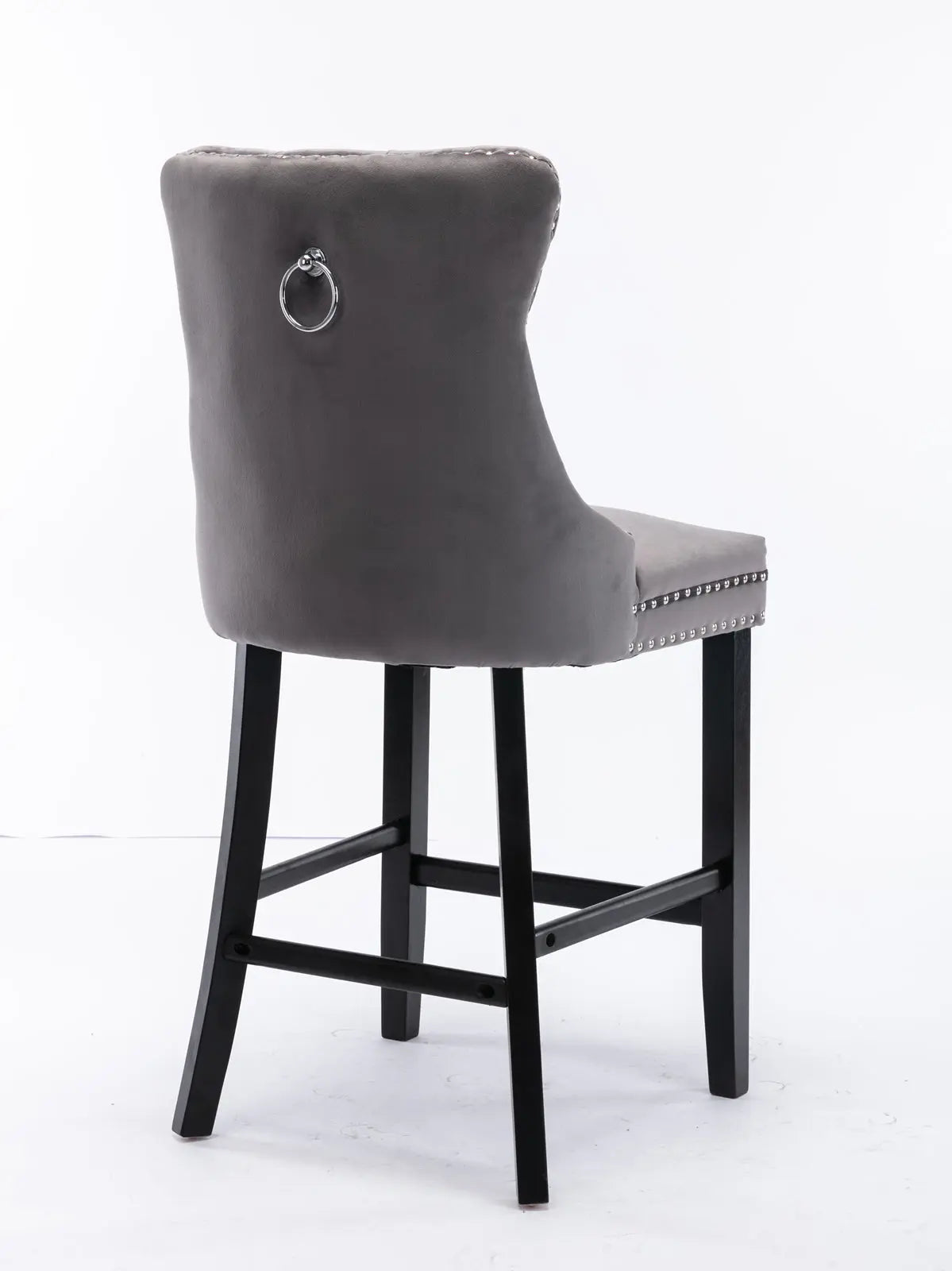 2X Velvet Bar Stools with Studs Trim Wooden Legs Tufted Dining Chairs Kitchen — image 5