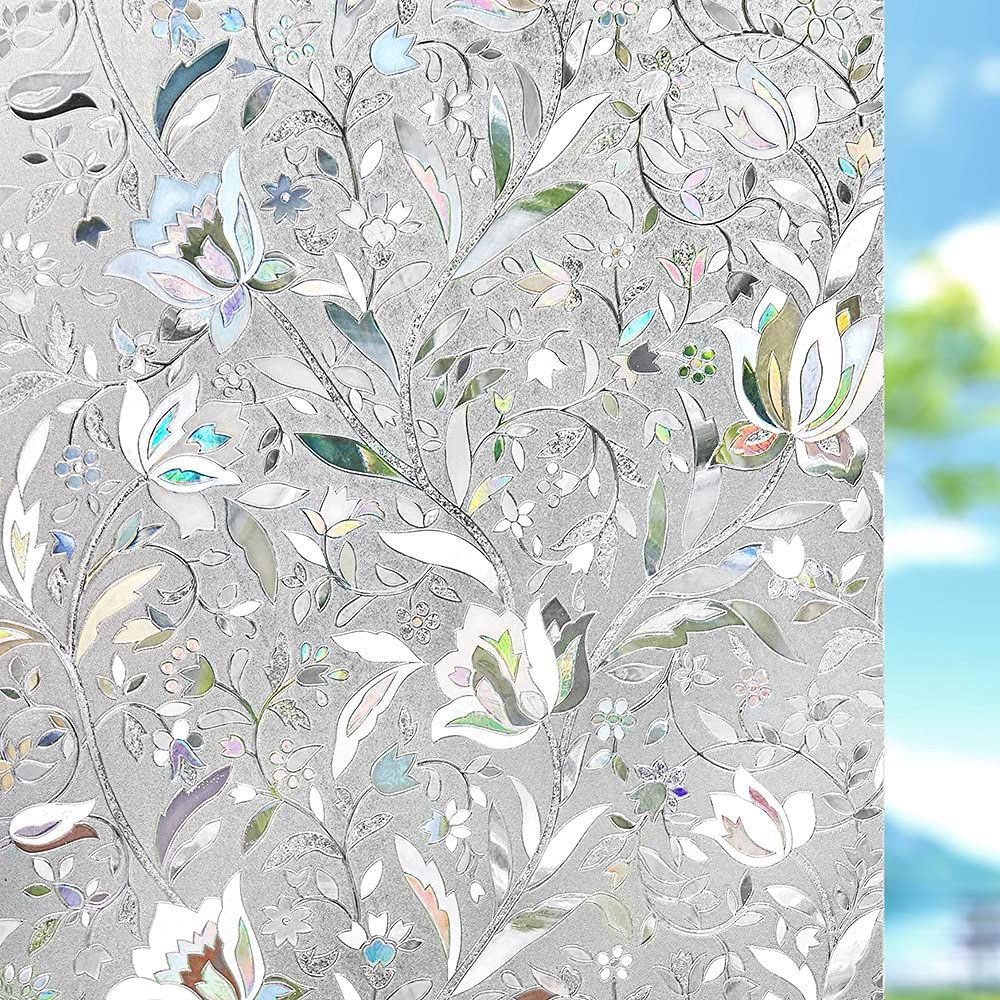 Window Privacy Film, Vinyl Glass Covering, Stained Decorative Film Frosted, Static Window Clings, Non-Adhesive, No-Glue