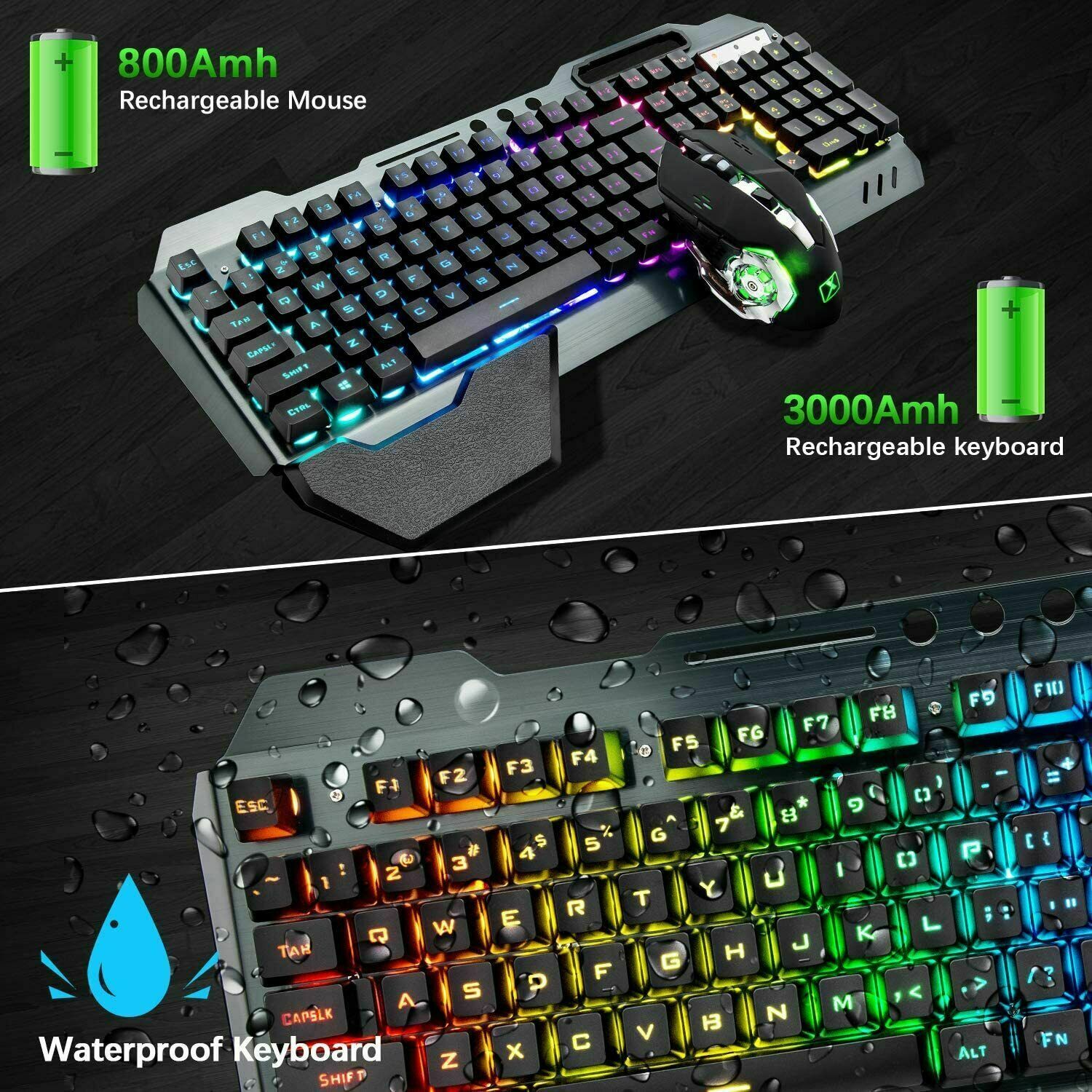104 Keys Wireless Gaming Keyboard Mouse Set+Mouse Pad, RGB LED Backlit PC/Laptop Black-Rainbow — image 2