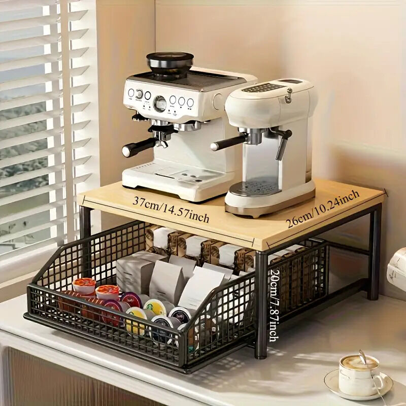 Modern Kitchen Microwave Shelf with Drawer: Sturdy and solid structure, designed to save counter space for storing appliances, utensils, dishes, and household — image 3