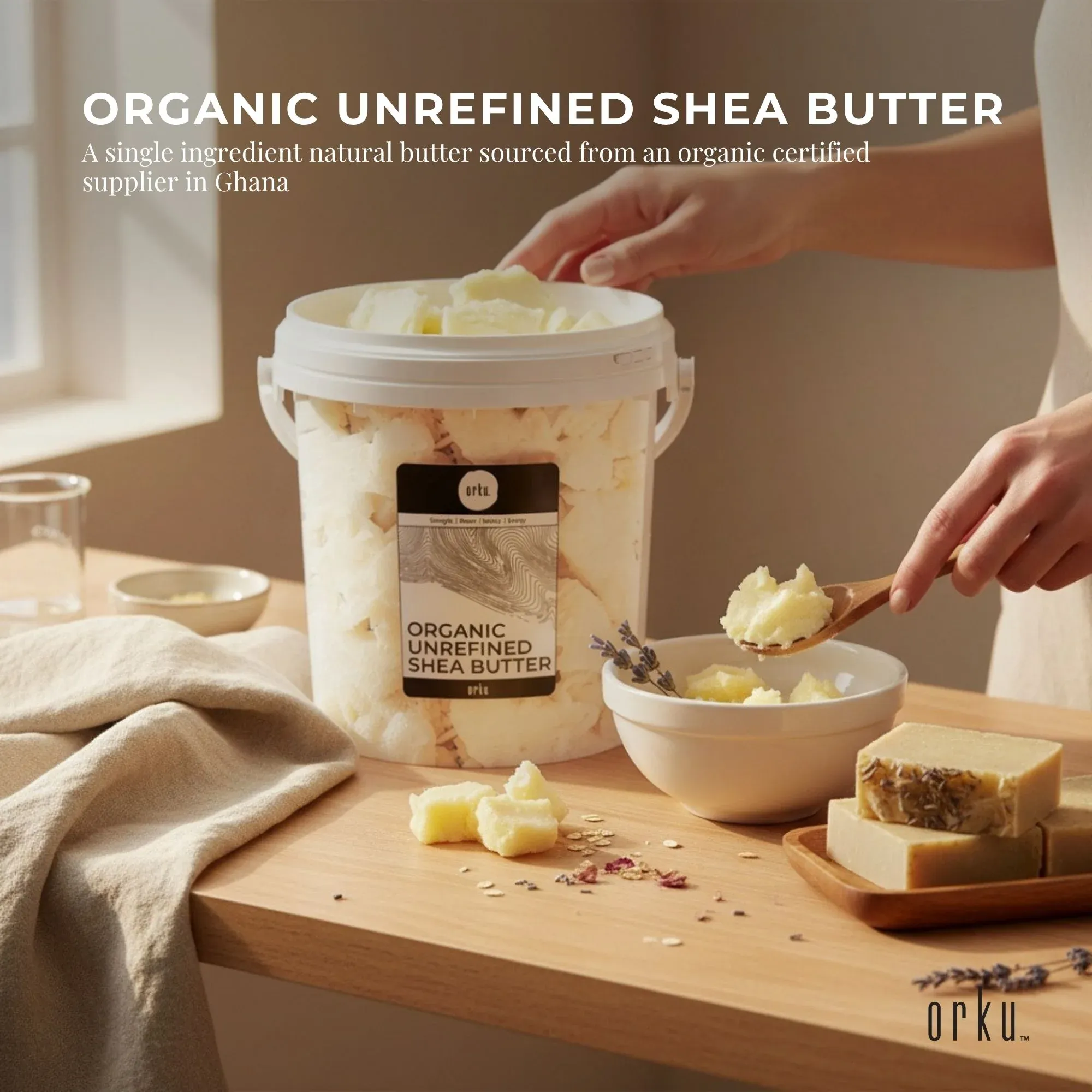 Orku 800g Organic Unrefined Shea Butter Tub Raw African Karite Chunks — image 2