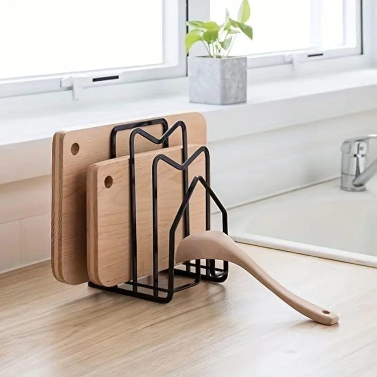 Metal Cutting Board Holder Dish Rack, 12.5x14.5x21.5 cm, Black — image 3