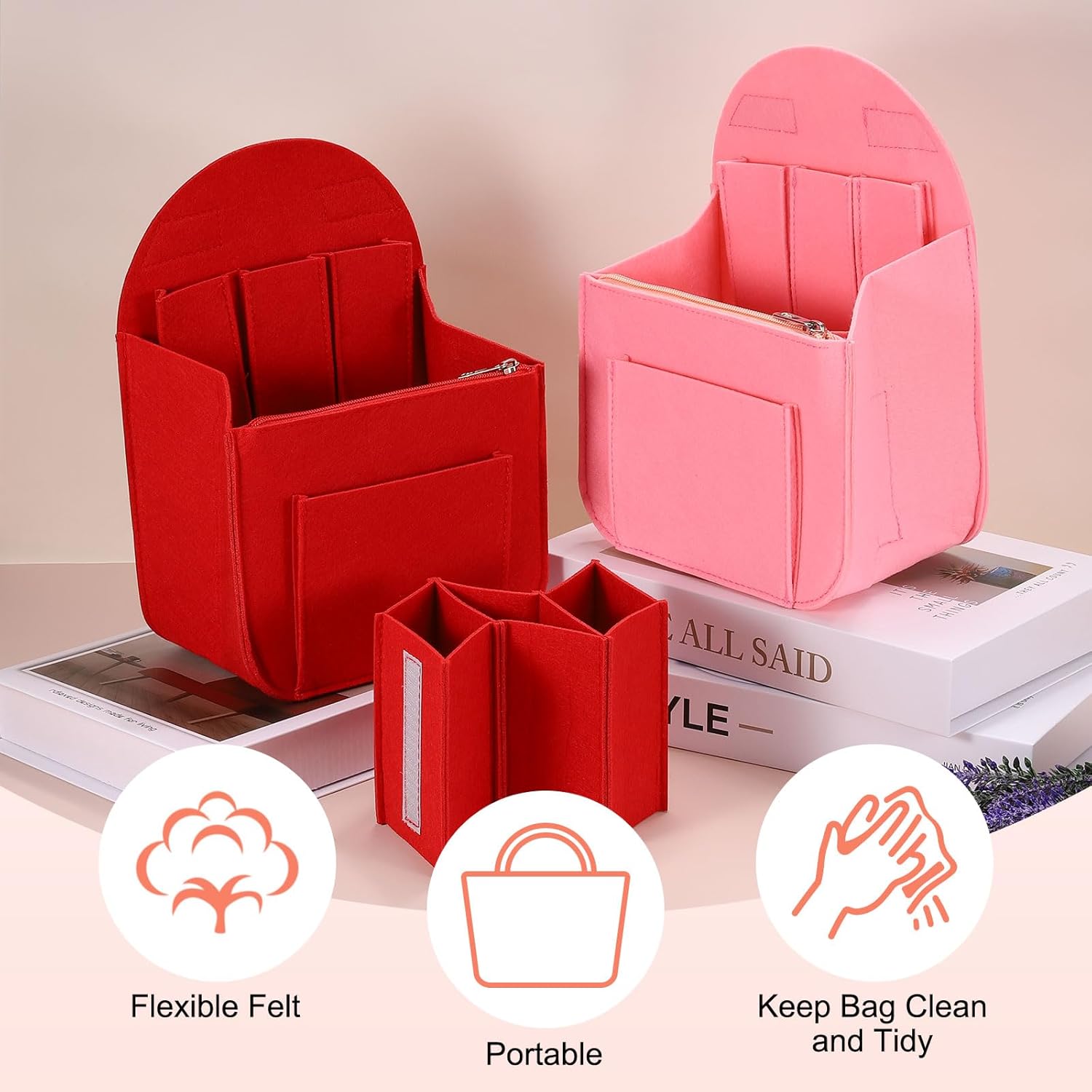 Purse Organizer Insert, Portable Felt Organizer Bags with Metal Zipper Multiple Compartments Purse Liner for Backpack Rucksack Handbag Shoulder Bag (7.7" x 5" โ image 5
