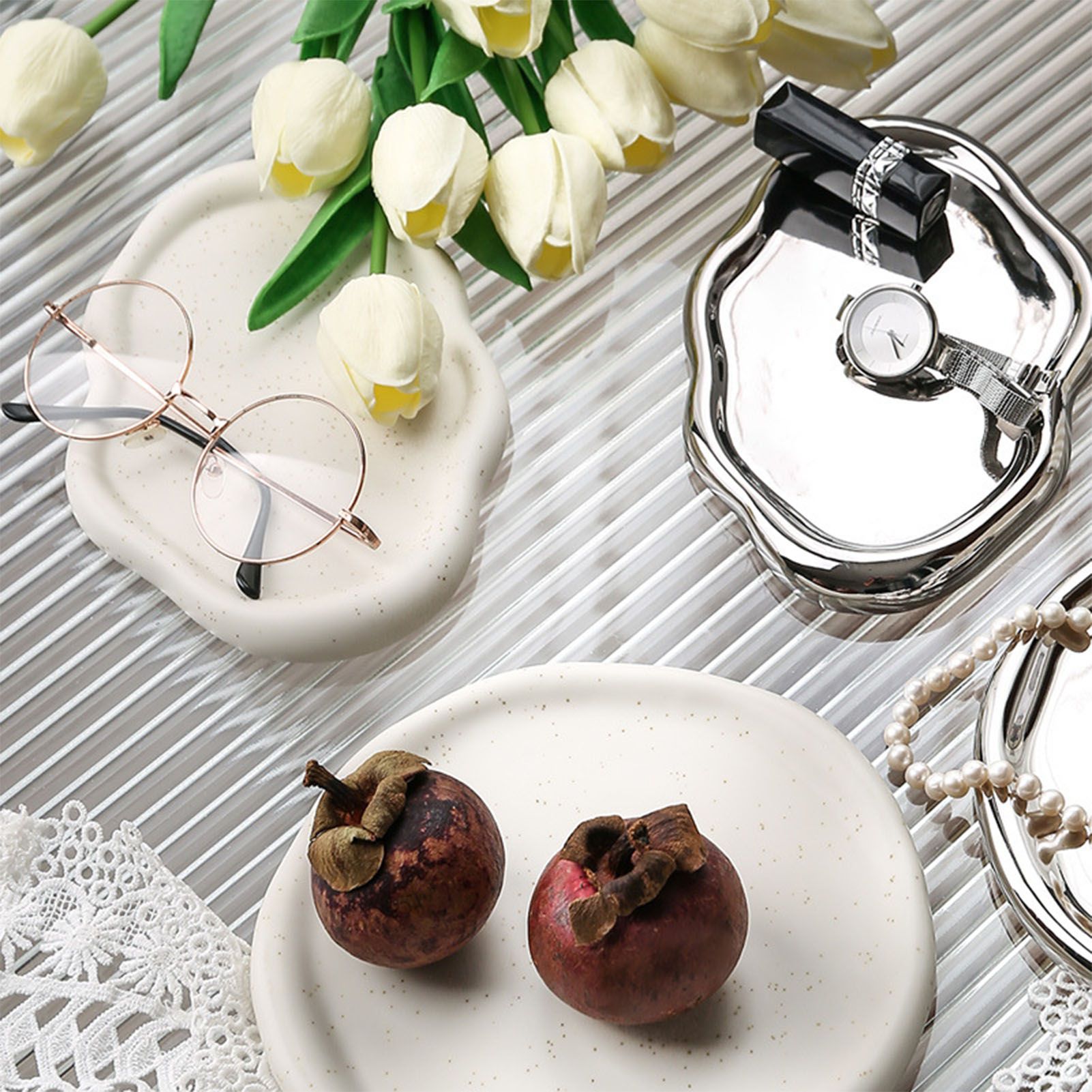 Jewelry Plate Ceramic Glossy Appearance Simple Modern Stylish Storage Tray for Home Gift White Round — image 6