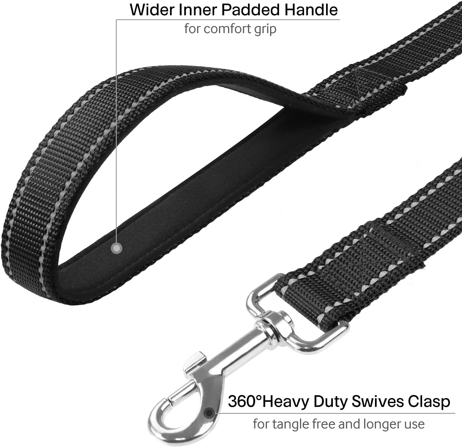 6FT Reflective Dog Leash with Soft Padded Handle for Training,Walking Lead for Large & Medium Dog,1 Inch Wide,Black — image 3