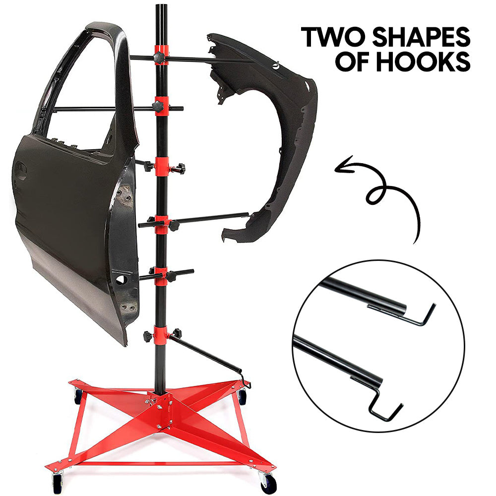 Universal Auto Paint Stand Panel Tree Paint Rotating Stand Center Post Hang Paint Spray with 4 Wheels and 6 Hooks for Automotive Doors Fenders Bumpers — image 6