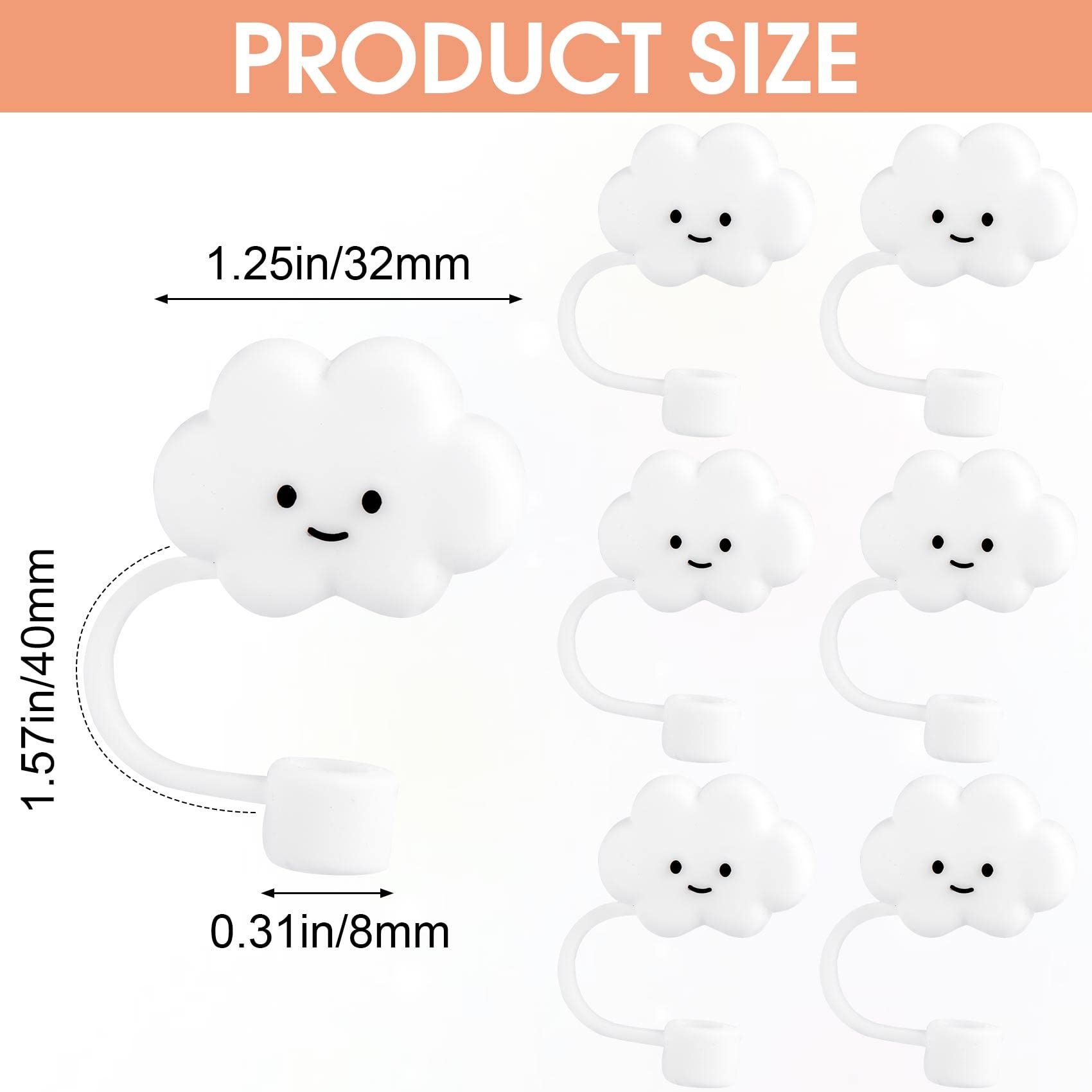 6Pcs Silicone Straw Cover Cap Reusable Cloud Cartoon Pattern Drinking Straw Cap Plugs Tip Cute Set Straws Plug for 8mm(0.31 Inch) — image 2