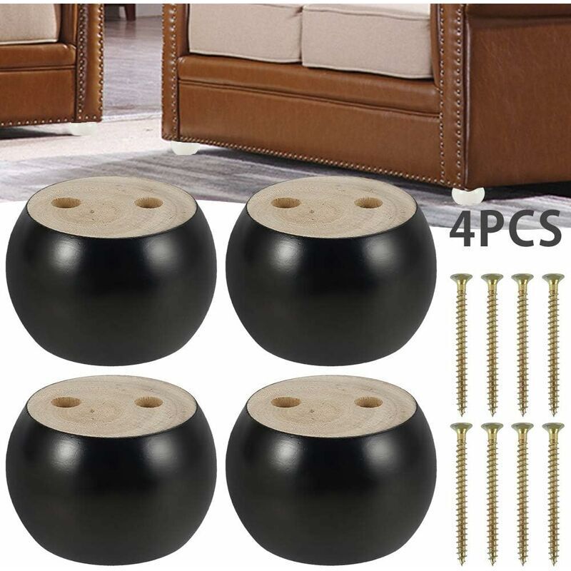 4 pcs Set ROund Wooden Furniture Legs Height 5Cm, For Sofa, Bed, Armchair, Wardrobe, With Screws And Tape (Black) — image 2