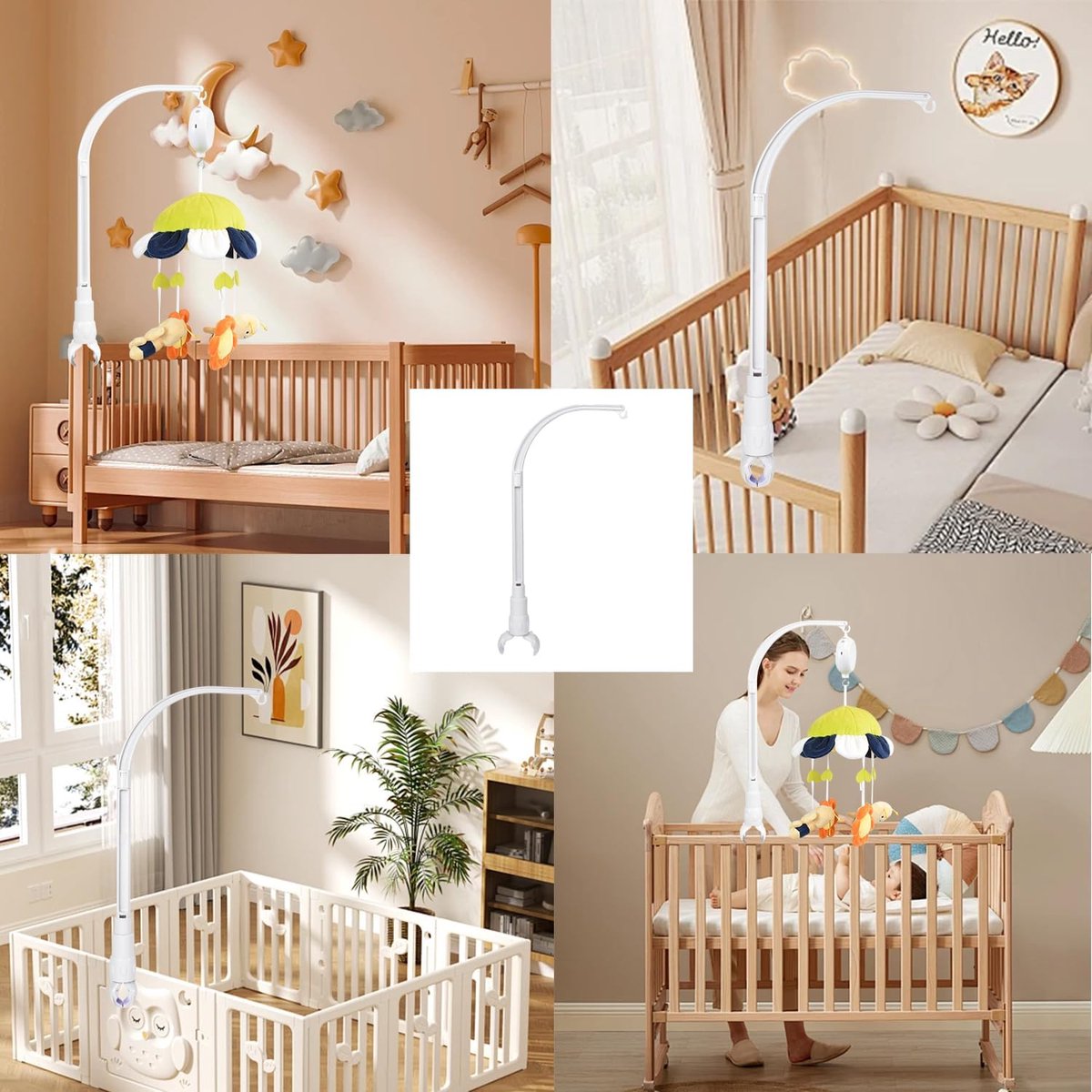 Music mobile holder - Playpen mobile stand - Stylish Playpen mobile holder - Baby mobile bracket - Mobile holder - Suitable for crib & cradle - White — image 4