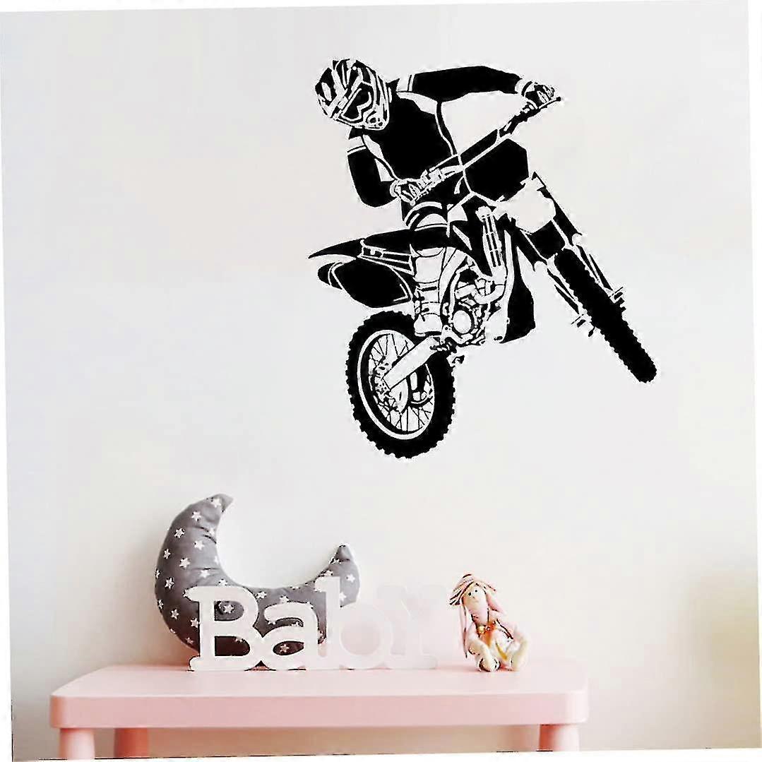 Motorbike Wall Stickers Self Adhesive Pvc Dirt Bike Wall Decal Bedroom Decor Black 58x68cm Dirt Bike Wall Sticker (black) — image 5