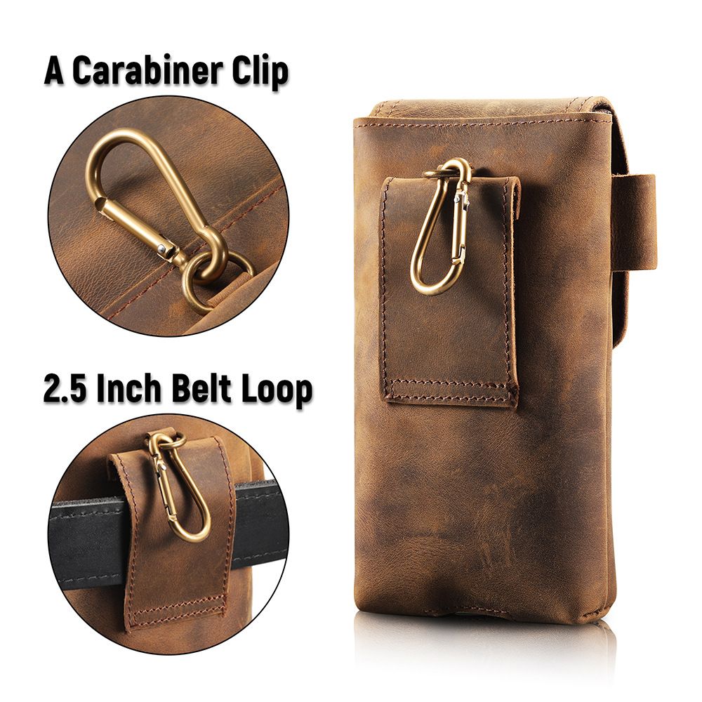 Phone Holster Case with Belt Clip Genuine Leather Belt Pouch Cell Phone Holder Fit, Universal Case (Retro Brown) — image 3