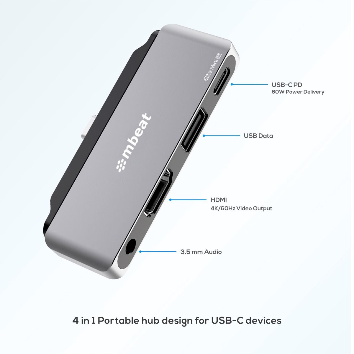mbeat Elite Mini 4-In-1 USB-C Mobile Hub for iPad Pro, USB-C Tablet and Laptop โ image 3