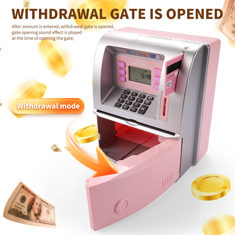 Kids Electronic ATM Savings Bank - Digital Piggy Bank with Password, Auto Roll-in Banknotes & Coin Slot for Financial Learning Fun(pink) โ image 3