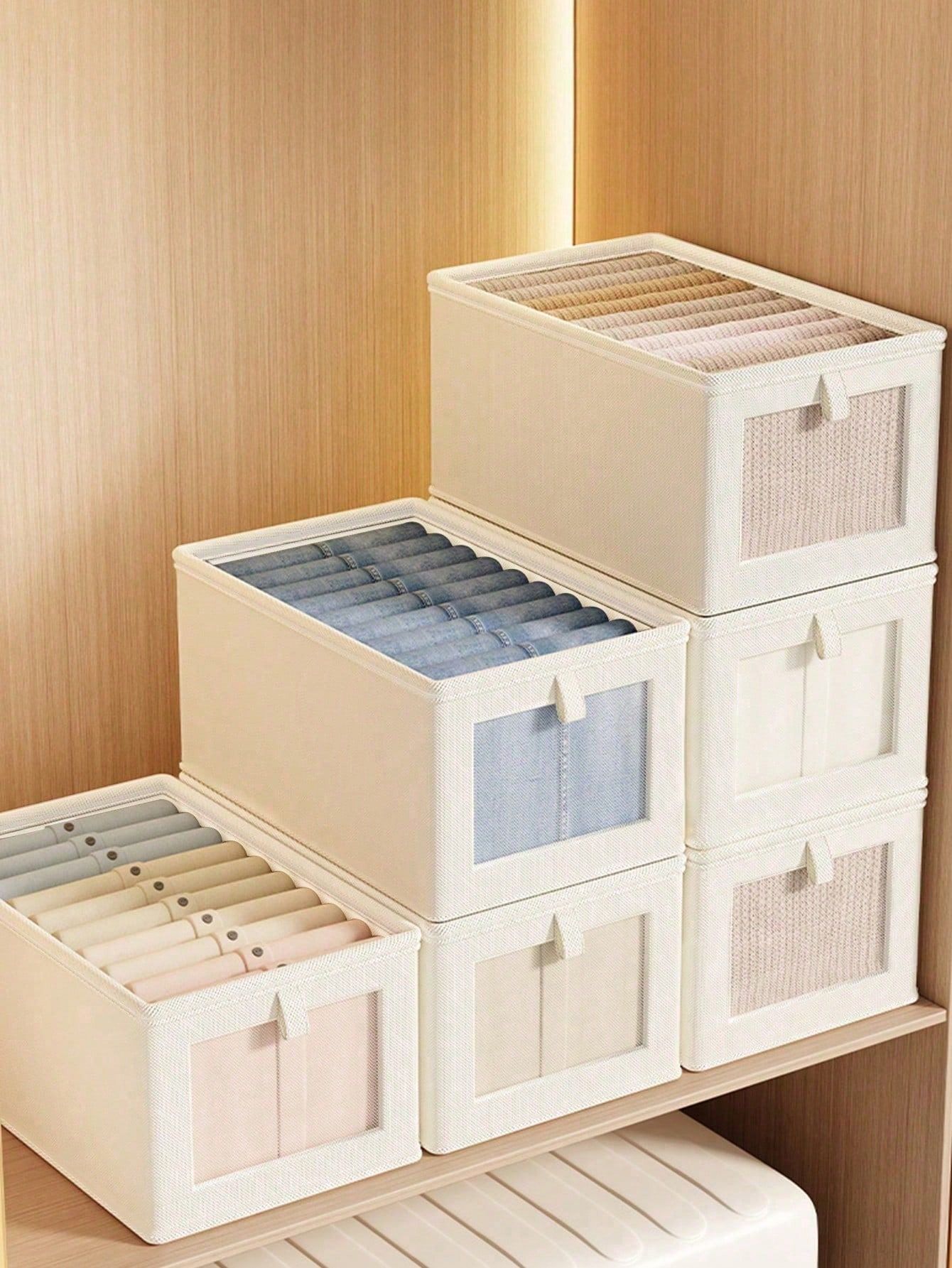 362520cm 2PCS Uncovered With Lid Fabric Clothes Storage Box Foldable Wardrobe Visible Window Garment Storage Case Drawer Style Jeans Organizer — image 4