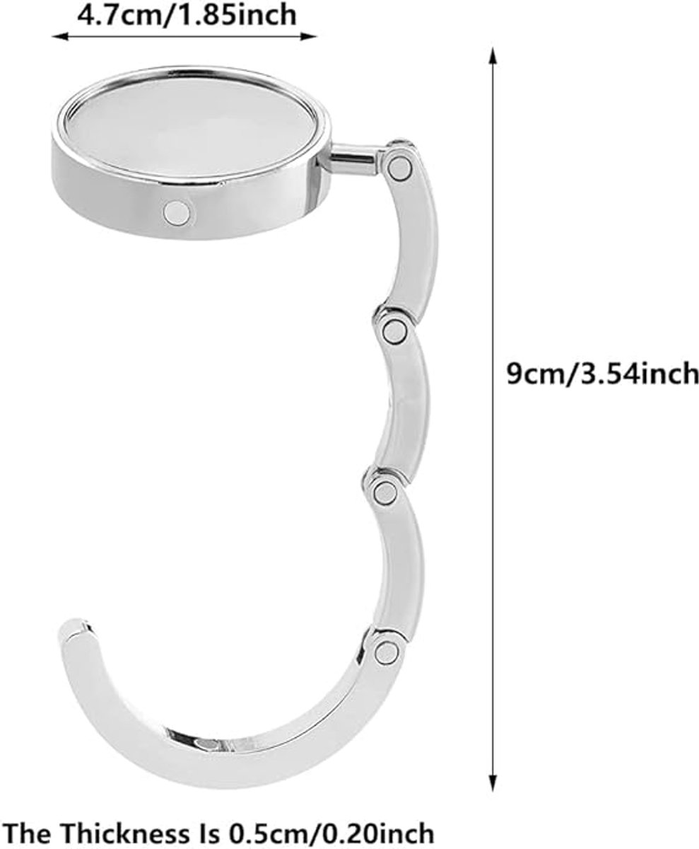 3 pieces - Bag hook - Hook for bags and backpacks - Bag hanger - Bag hooks - Bag hook table - Bag hanger on the table - Silver - Foldable - Zinc — image 5