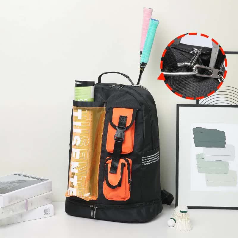Orange And Black Stylish Sports Backpack with Contrast Pockets - Unisex Gym Bag for Badminton & Tennis — image 6
