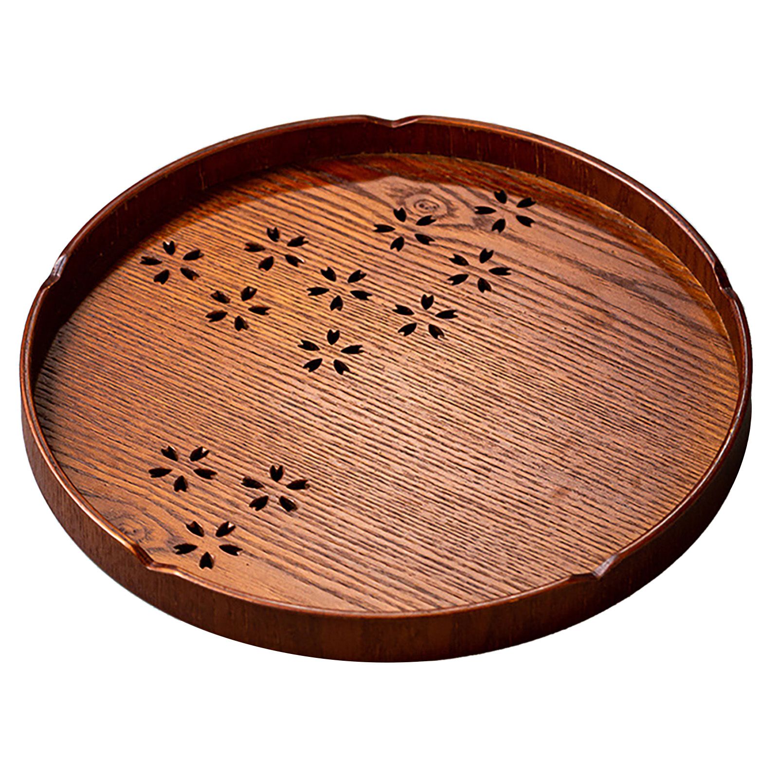 Tea Tray Cherry Blossom Pattern Wooden Tea Plate Green Tea Baking Serving Plate for Home Tea House Round — image 3