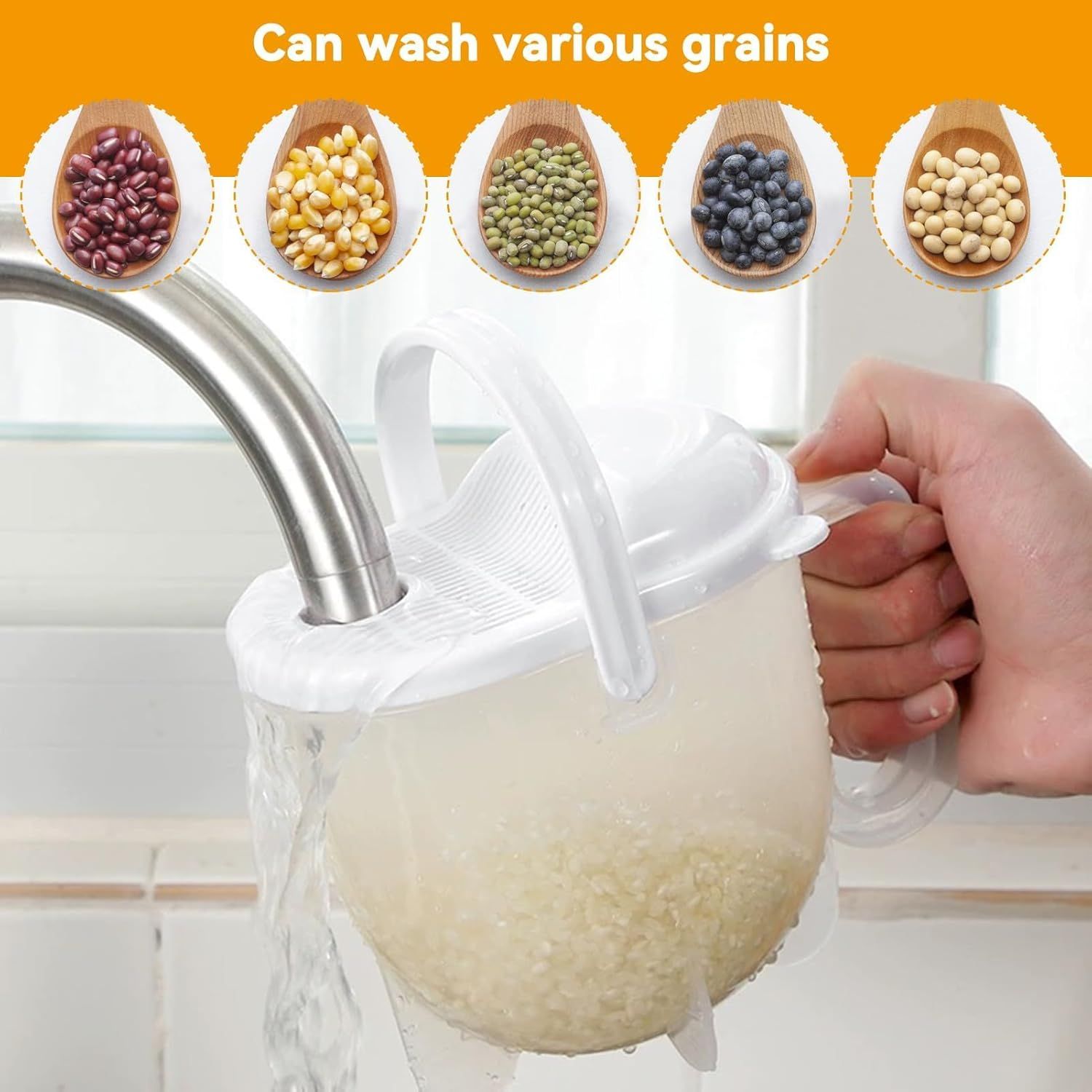 Hands free rice washing device Quick Rice Washer-Food Cleaning Machine - Washes Rice, Grains, Beans, Fruit Vegetables — image 3