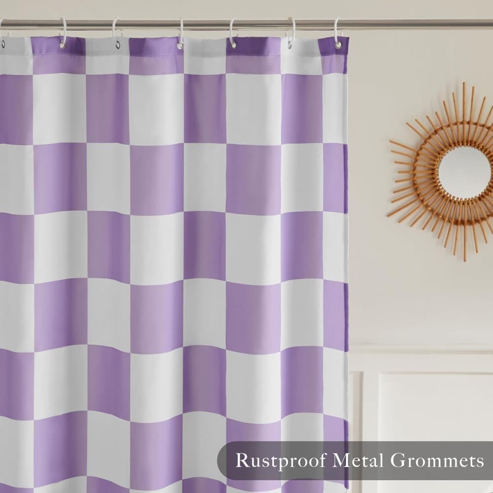 Retro Chess Pattern Checkered Shower Curtain, Purple, 180 × 180 cm — image 3