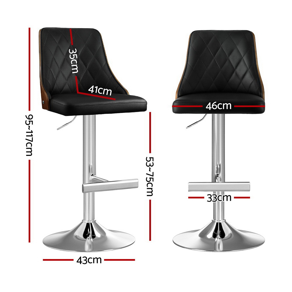 Artiss 2X Bar Stool Wood Swivel Adjustable Kitchen Counter Stool Leather Black โ image 2