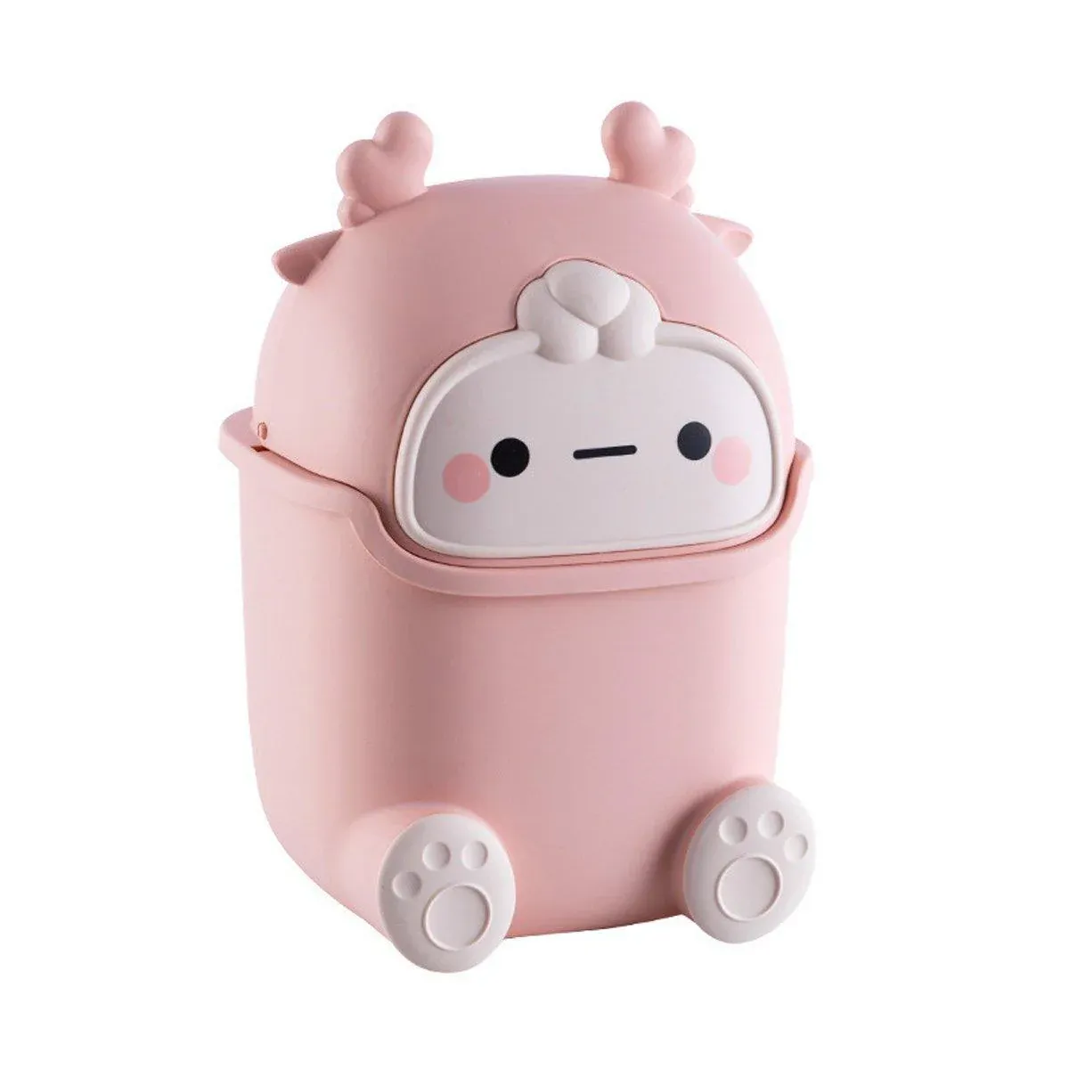 Mini Monster Trash Can Desktop Flip Top Garbage Bin Small Plastic Waste Basket - Pink