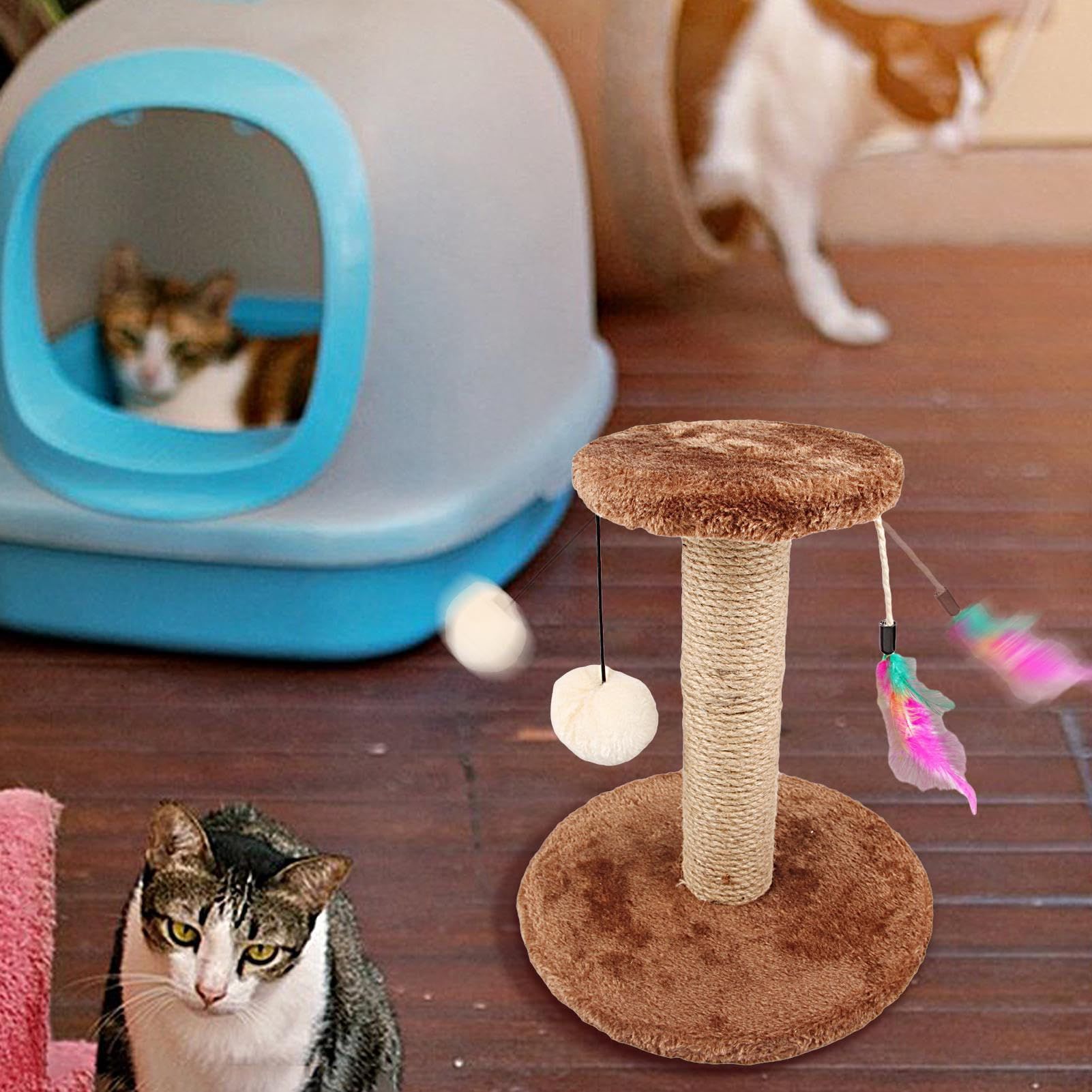 Scratcher Tower, Durable Cat Tree Tower, Cat Scratching Post, Double Layer Vertical with Fluffy Balls, Tall for Indoor Cats