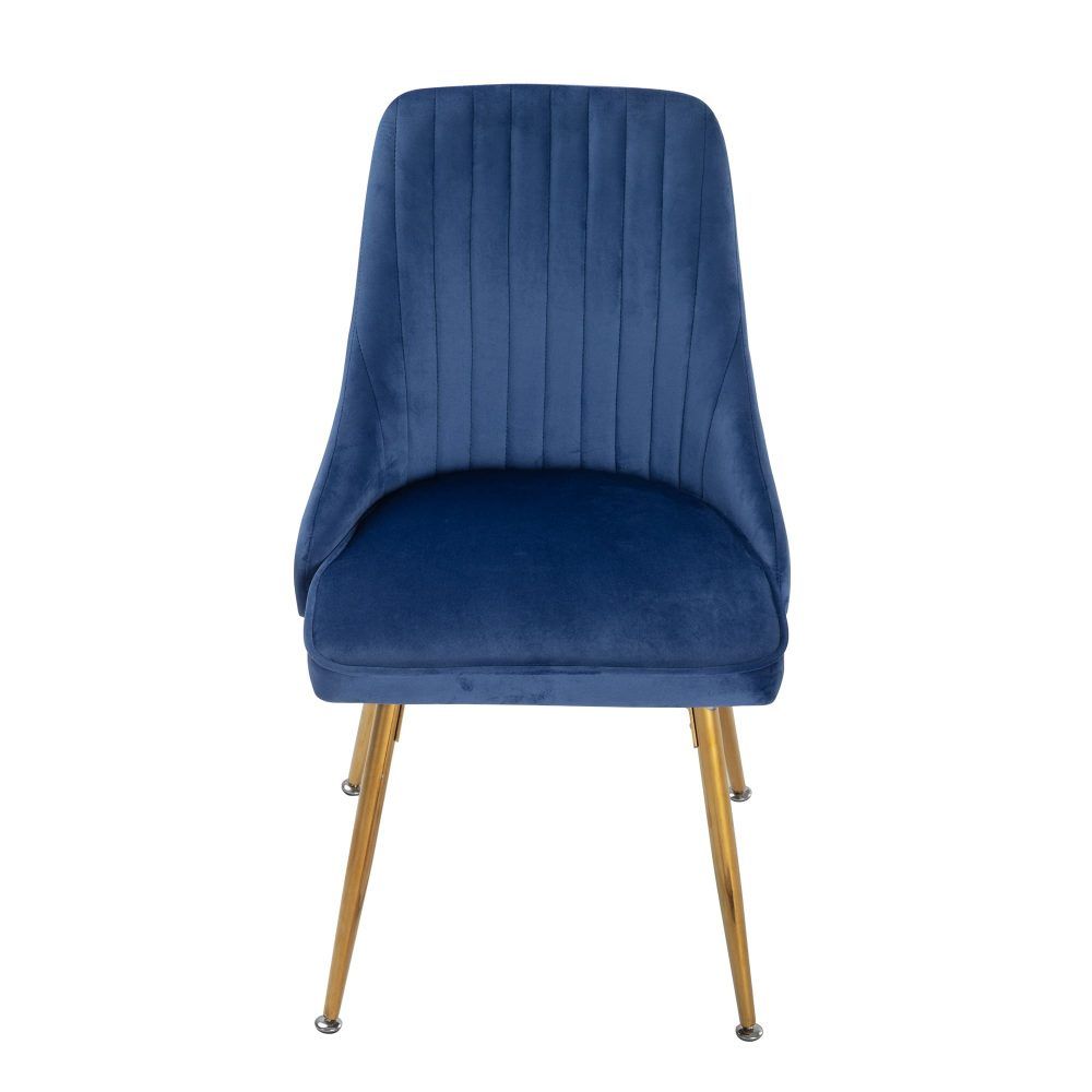 Viva Forever Set of 2 Blue Velvet Dining Chairs – Art Deco Design with Gold Metal Legs — image 5