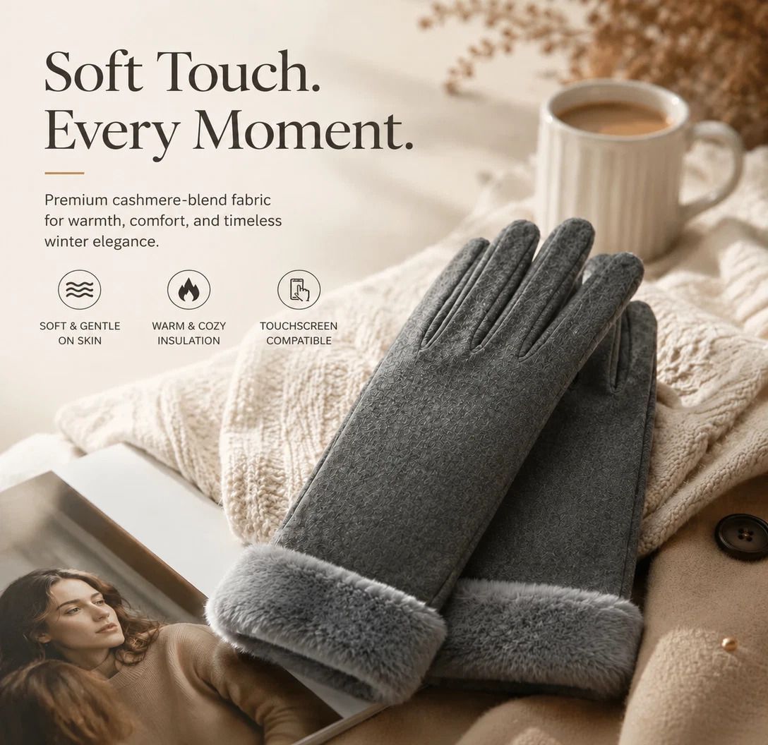 Grey Fur Cuff Women's Thermal Touch Screen Cycling Gloves — image 2