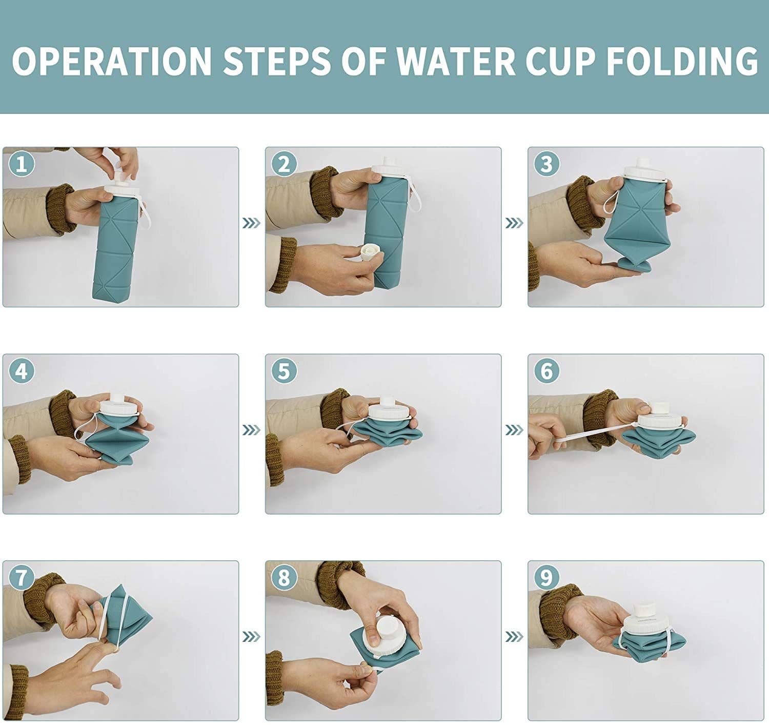 Collapsible Water Bottles Cups Leakproof Valve Reusable BPA Free Silicone Foldable Travel Water Bottle Cup for Gym Camping Hiking — image 4