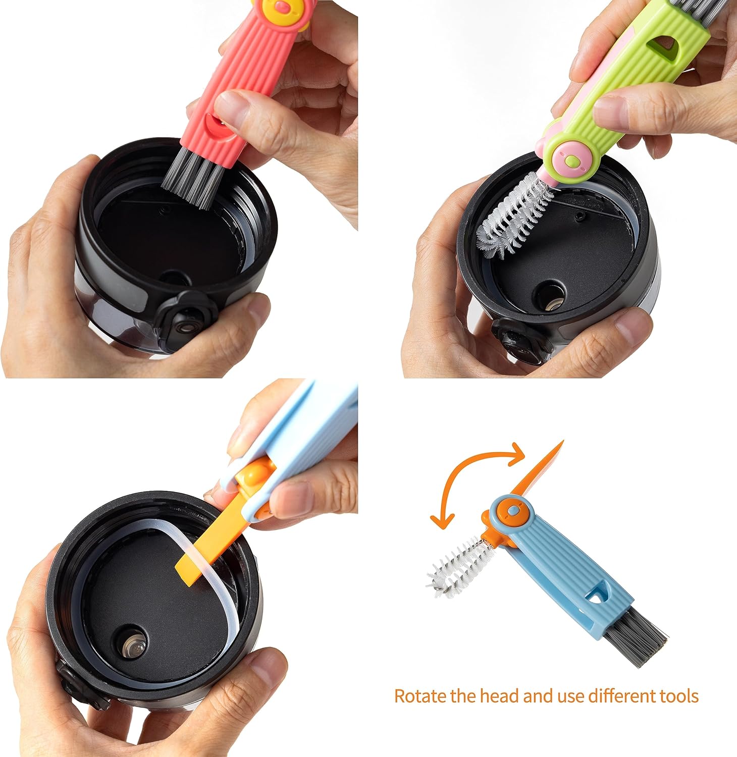 3-in-1 Bottle Cap Cleaning Brush Set with 3 Brush Heads Rotatable Compact Multifunctional — image 2
