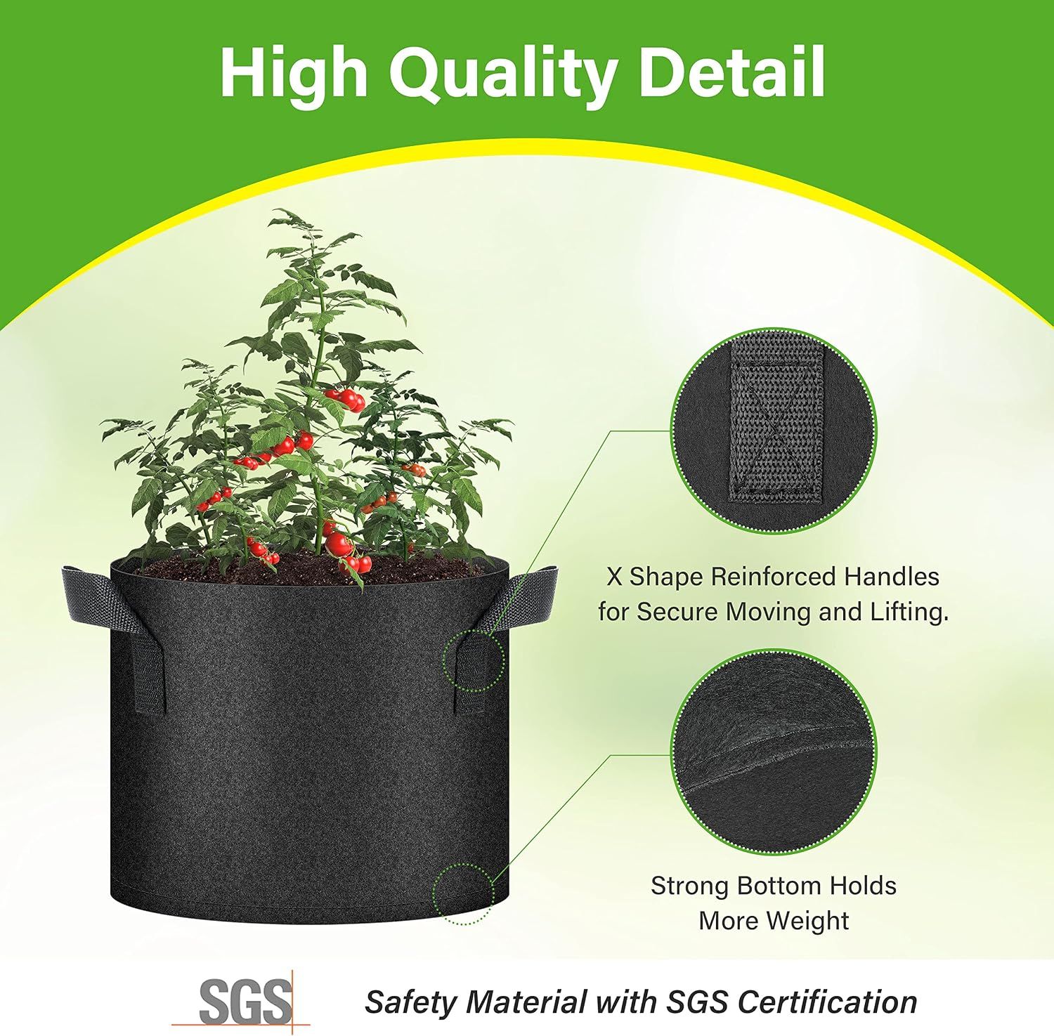 HealSmart 6-Pack 5 Gallon Nonwoven Grow Bags - Aeration Fabric Pots with Handles for Garden Fruits Vegetables Flowers - Black โ image 4