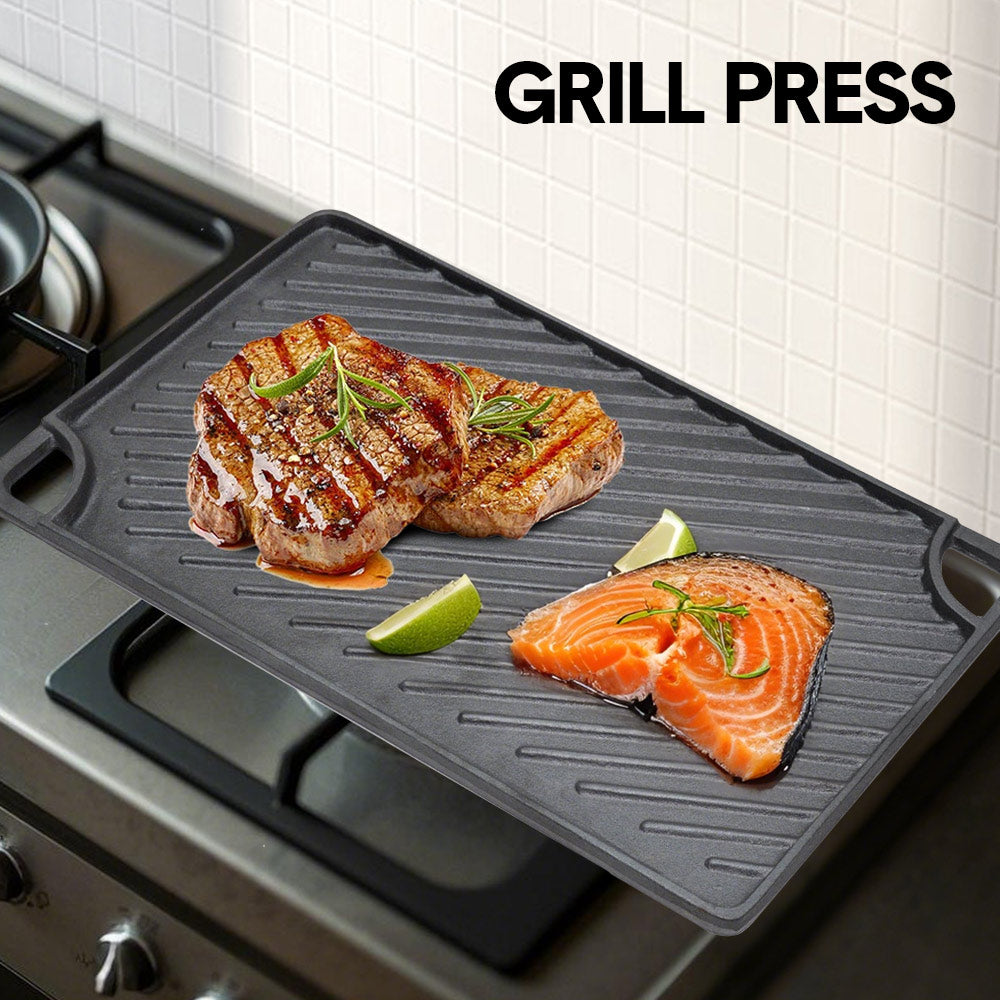 Reversible Cast Iron Griddle Rectangular BBQ Plate 43 × 24cm Double-Sided Flat Top Griddle Pan and Grooved Grill for Gas Stovetop Oven and Open Fire Black — image 2