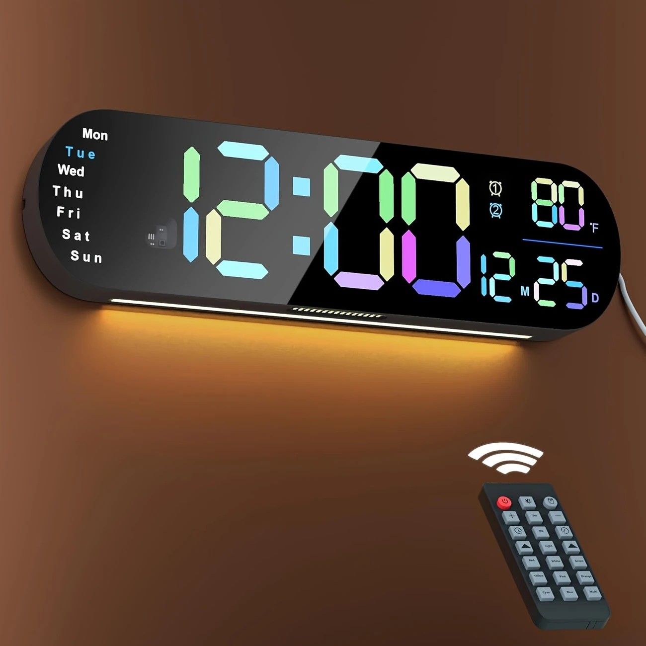 13.7" Large LED Digital Wall Clock - Auto Dimming, Temperature Display, Ideal for Bedroom & Office(5502BLUE) — image 5
