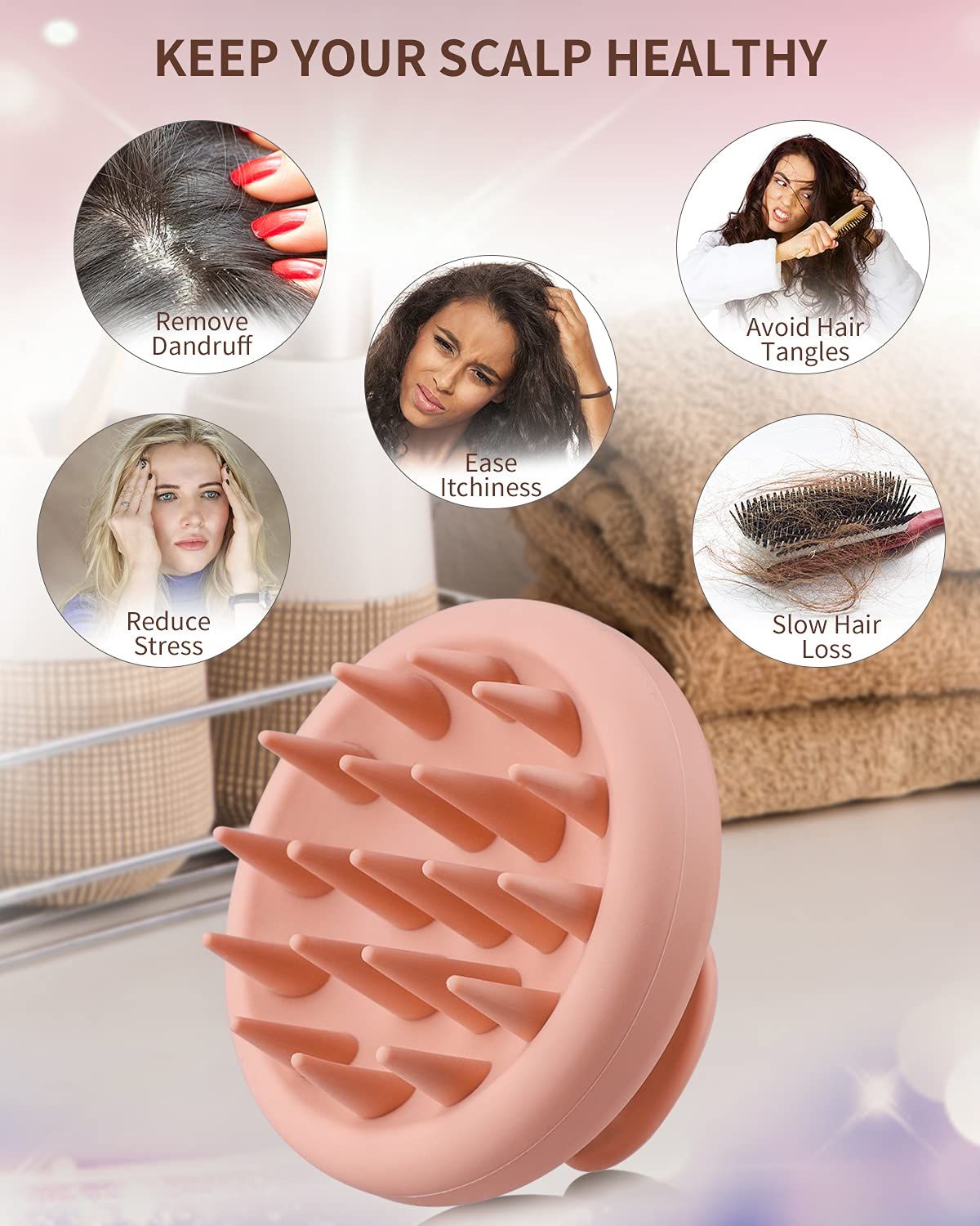 Scalp Scrubber with Soft Bristles for Hair Growth & Dandruff Treatment, Wet Dry Hair Massager for All Hair Types of Women (Pink) โ image 3