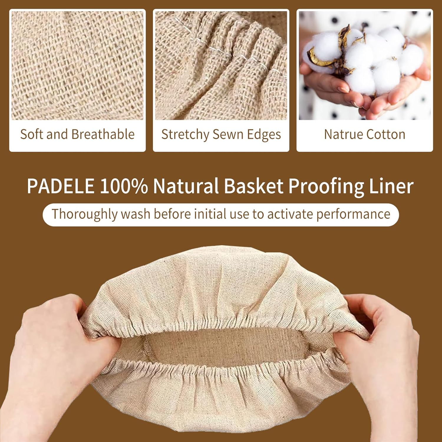 6 Packs Oval Banneton Cloth Liner for Bread Sourdough Proofing,10 inches,Natural Rattan Bread Proofing Cover for Banneton Basket Homemade Baking Dough(Basket — image 3