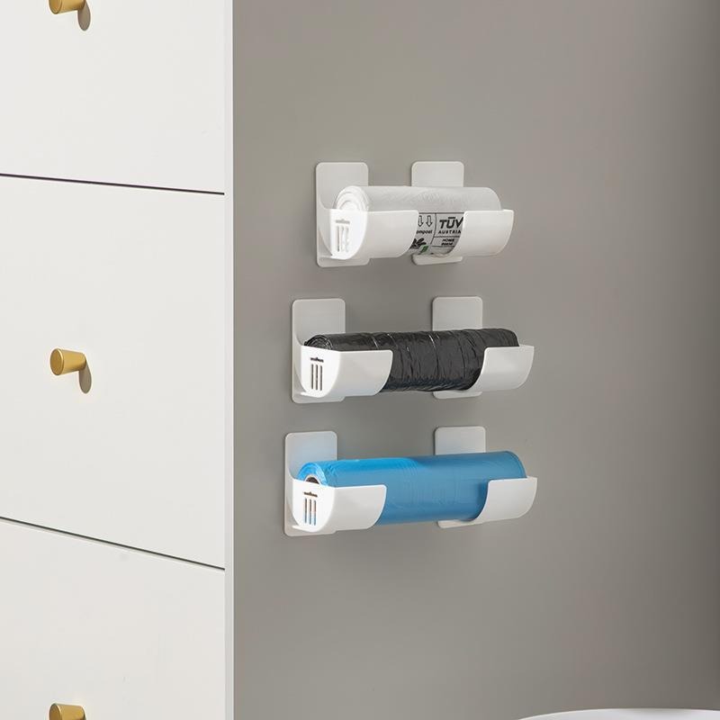 White 10 Pairs Self-Adhesive Wall Mount Storage Holders - Drill-Free Plastic Organiser Racks for Garbage Bags Cling Wrap & Umbrellas - Rental Friendly Kitchen — image 3