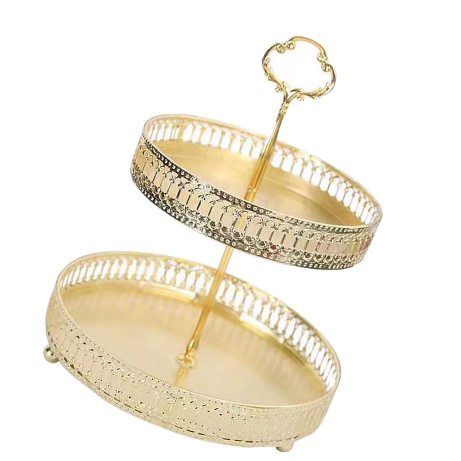 Double Layer Pastry Tray Decorative Copper Gold Biscuits Dessert Display Plate for Wedding Hollowed Out Vertical Grain — image 4